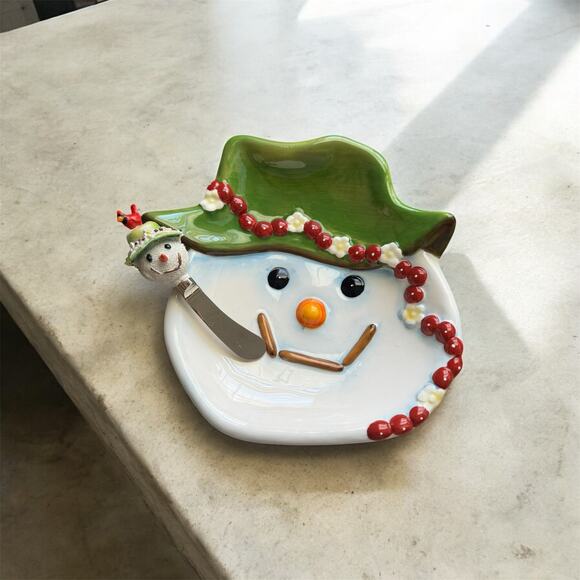 Cypress Home Snowman Hand-Glazed Ceramic Plate & Coordinating Spreader Gift Set - Picture 2 of 3